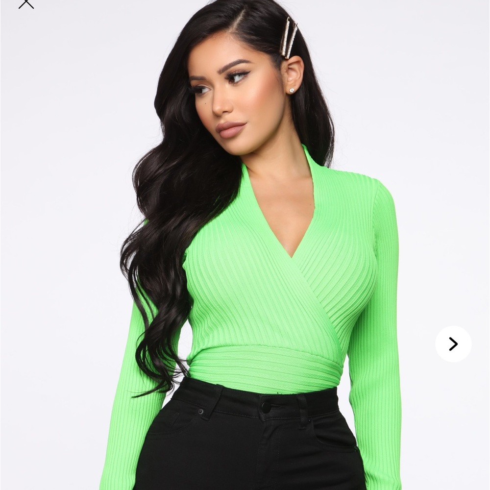 Fashion Nova Green Ribbed Wrap Blouse🍀